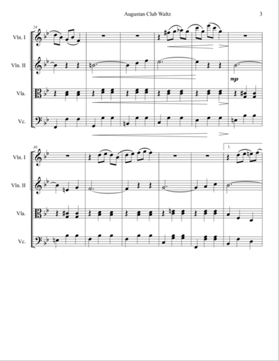 Augustan Club Waltz for String Quartet String Quartet scores gallery preview page 3