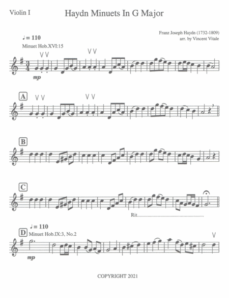 HAYDN MINUETS IN G MAJOR (early intermediate) image number null