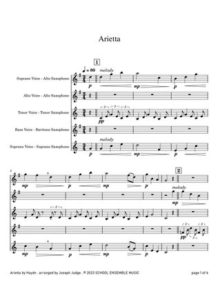 Arietta by Haydn for Saxophone Quartet in Schools