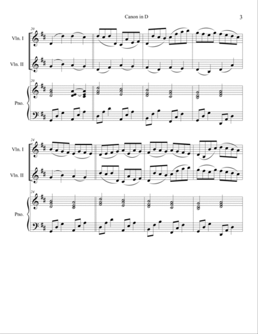 Canon in D for 2 Violins and Piano String Duet scores gallery preview page 3