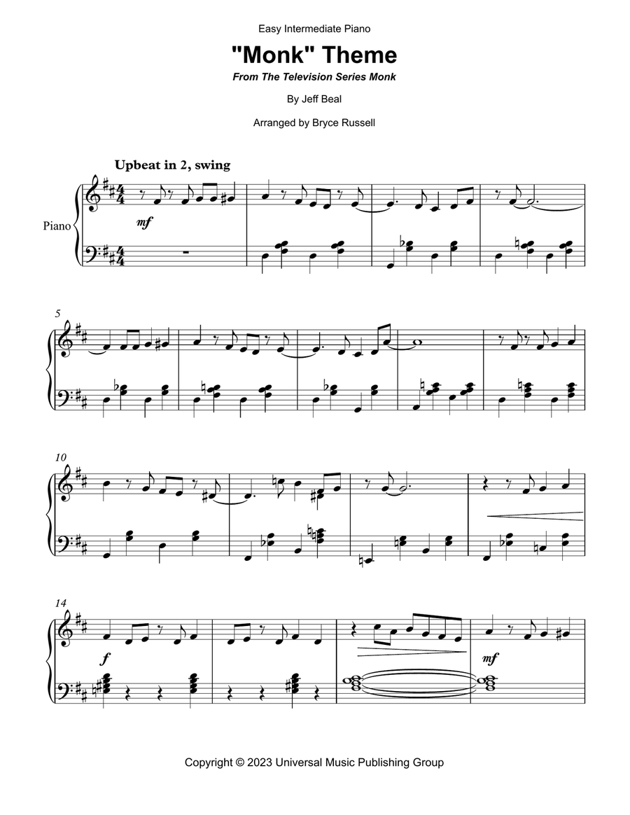Monk Theme Easy Piano scores gallery preview page 3