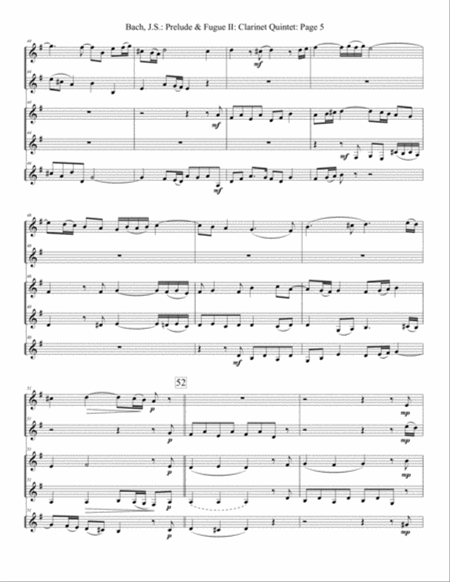 Prelude and Fugue II (Clarinet) Woodwind Quintet scores gallery preview page 6