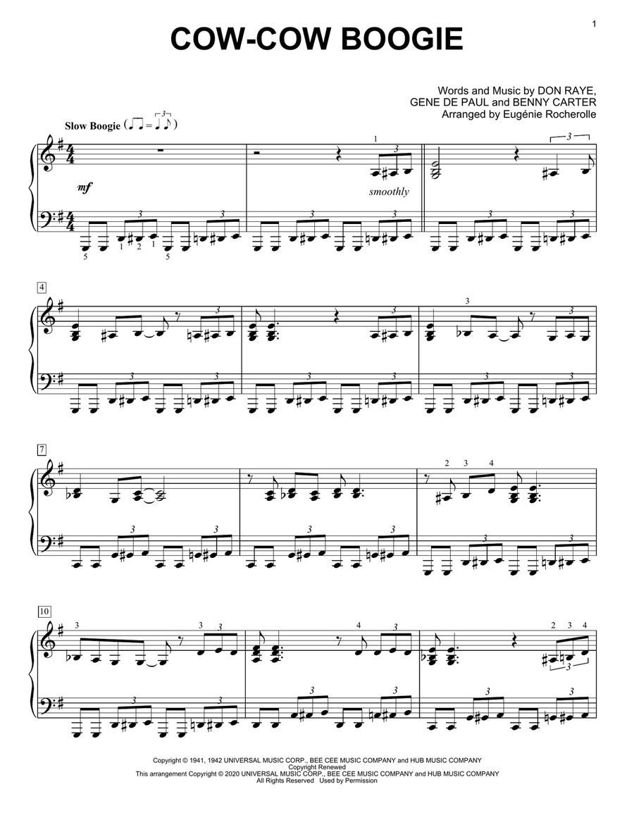 Cow-Cow Boogie [Boogie-woogie version] (arr. Eugénie Rocherolle) Piano Solo scores gallery preview page 1