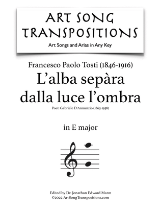 Book cover for TOSTI: L'alba sepàra dalla luce l'ombra (transposed to E major)