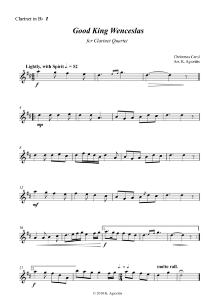 Good King Wenceslas - for Clarinet Quartet image number null