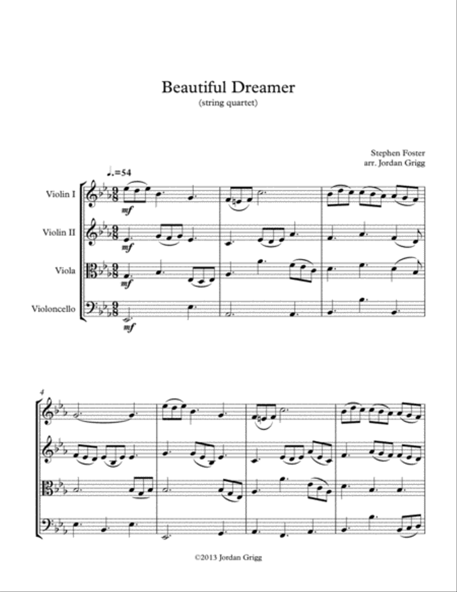 Beautiful Dreamer (string quartet) Beautiful Dreamer (string quartet) String Quartet scores gallery preview page 1