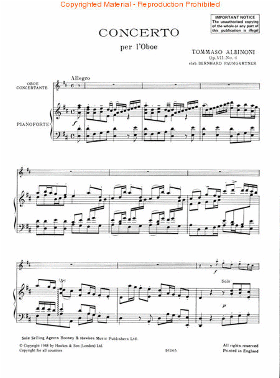 Oboe Concerto Op. 7, No. 6 Piano Accompaniment scores gallery preview page 2
