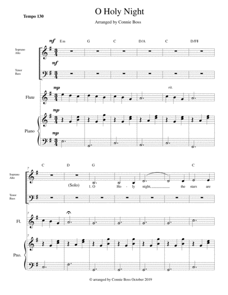 O Holy Night - SATB, Flute or violin or cello or french horn, and piano image number null
