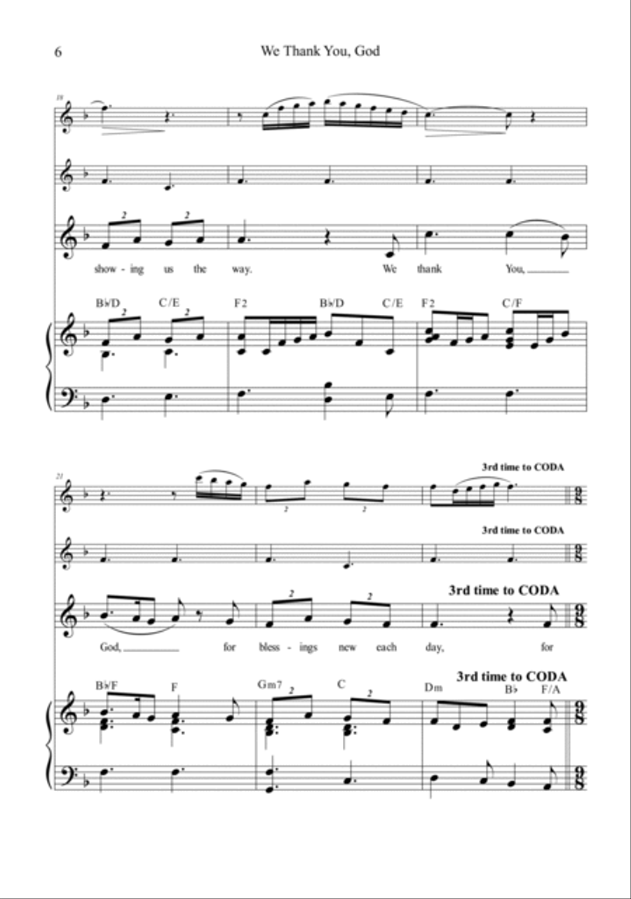 We Thank You, God SCORE (Unison, Optional Flute & Handbells) Unison Choir scores gallery preview page 6