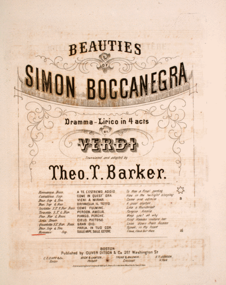 Beauties of Simon Boccanegra. Dramma-Lirico in 4 acts by Verdi. Romance