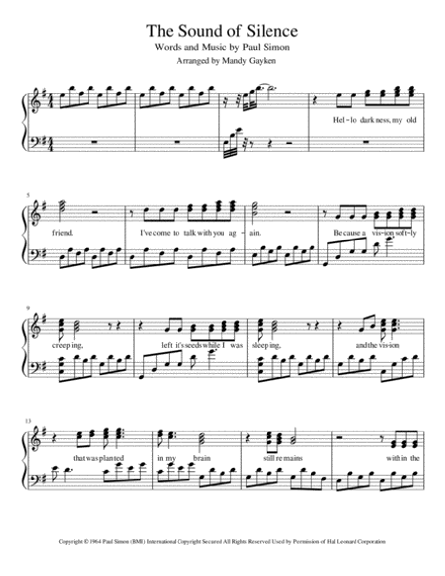 The Sound Of Silence Piano Solo scores gallery preview page 1