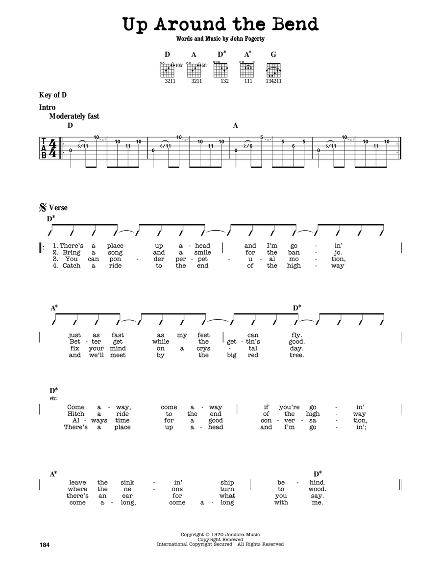 Up Around The Bend by Creedence Clearwater Revival Electric Guitar - Digital Sheet Music