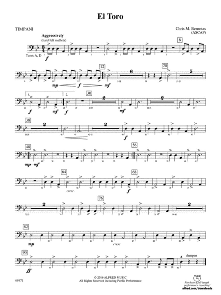 El Toro: Timpani Concert Band scores gallery preview page 1