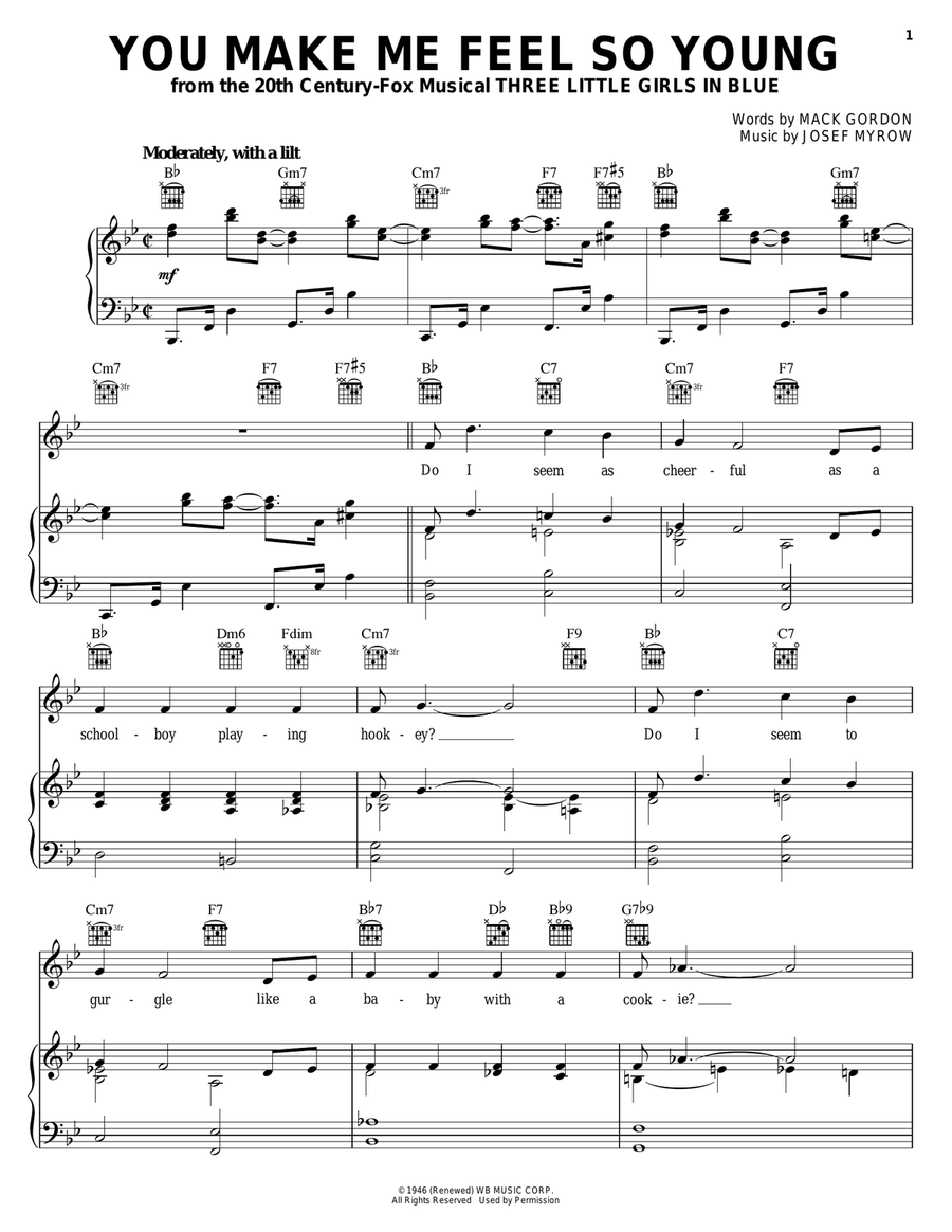 You Make Me Feel So Young Piano, Vocal, Guitar scores gallery preview page 1