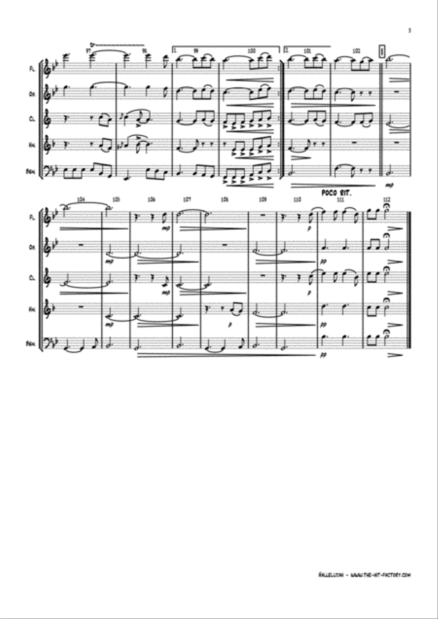 Hallelujah Woodwind Quintet scores gallery preview page 5