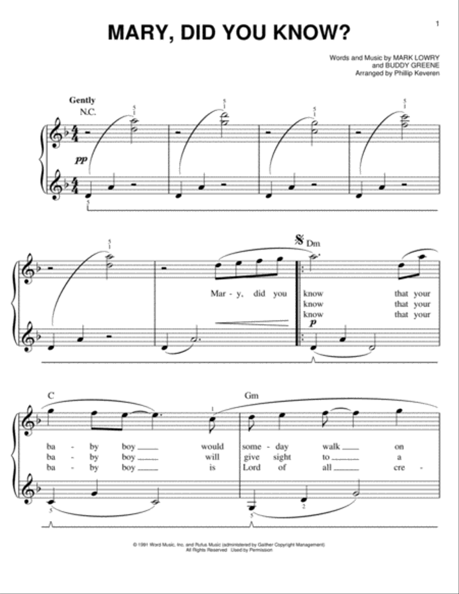 Mary, Did You Know? (arr. Phillip Keveren) Easy Piano scores gallery preview page 1