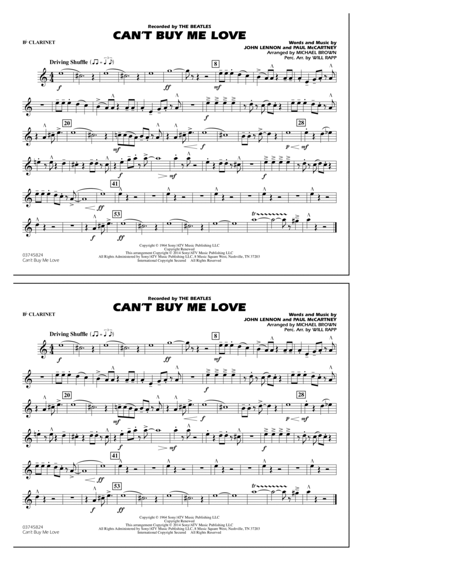 Can't Buy Me Love - Bb Clarinet Marching Band scores gallery preview page 1