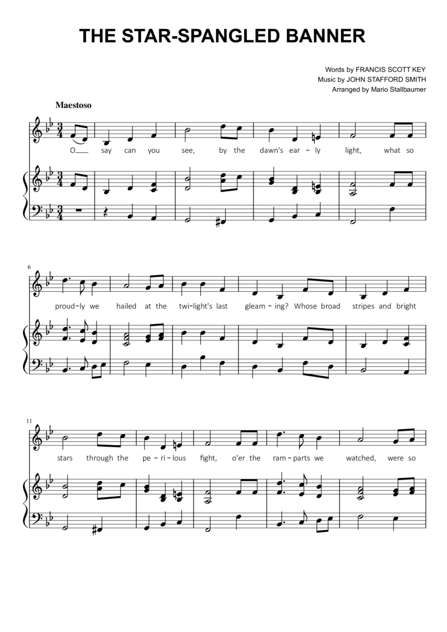 The Star-Spangled Banner (in Bb) Voice scores gallery preview page 1