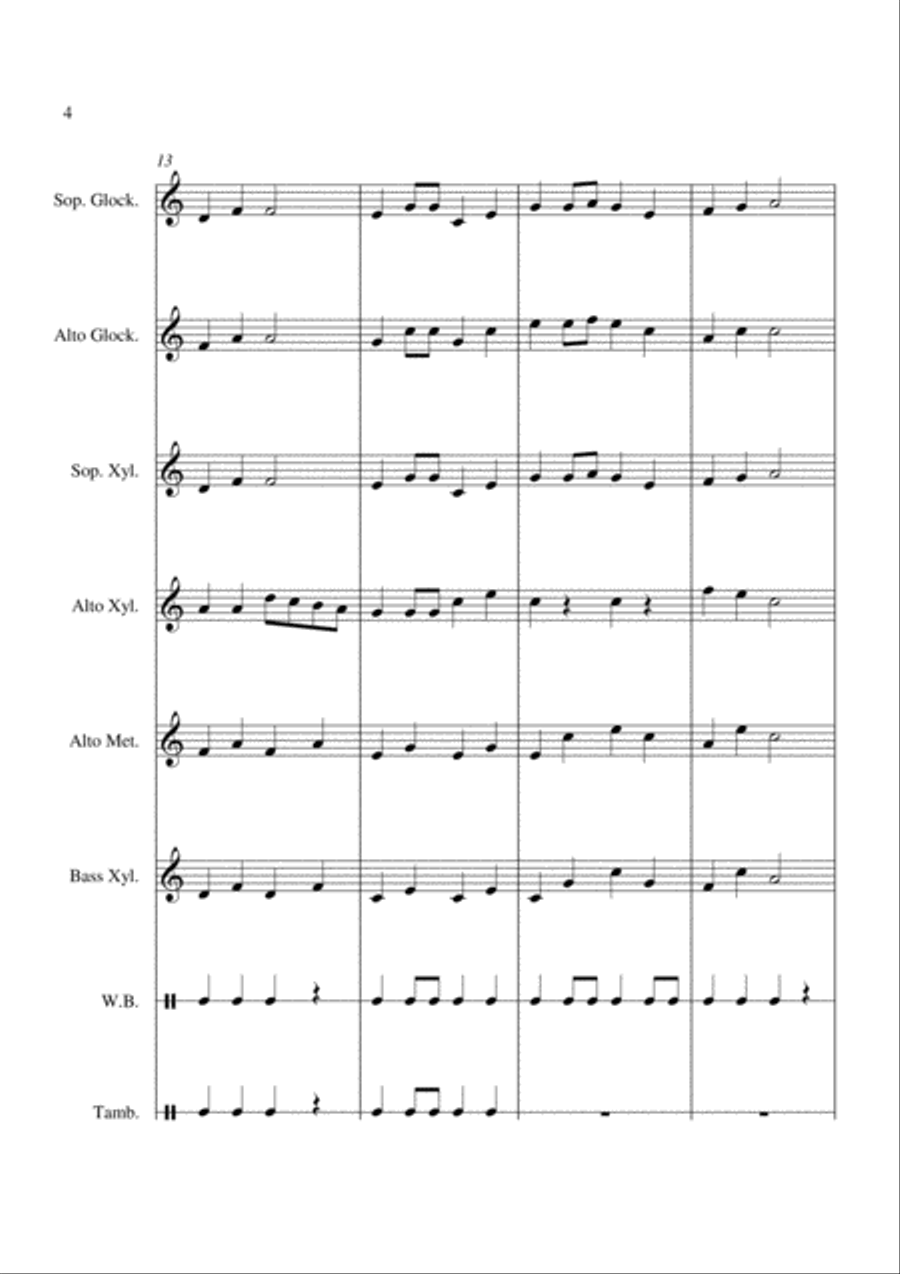 Up On The Housetop - For Orff Ensemble Percussion Ensemble scores gallery preview page 4