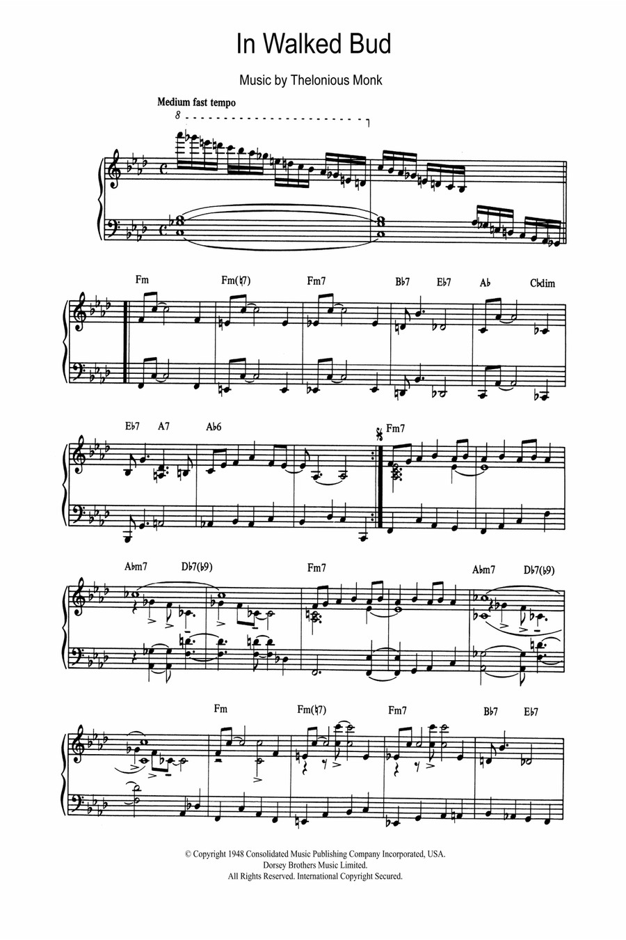 In Walked Bud In Walked Bud Piano Solo scores gallery preview page 1