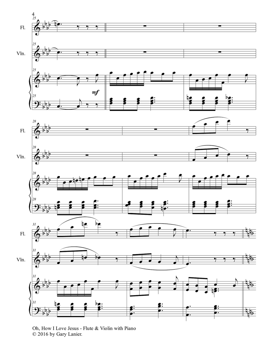 OH, HOW I LOVE JESUS (Trio – Flute & Violin with Piano... Parts included) Flute scores gallery preview page 5