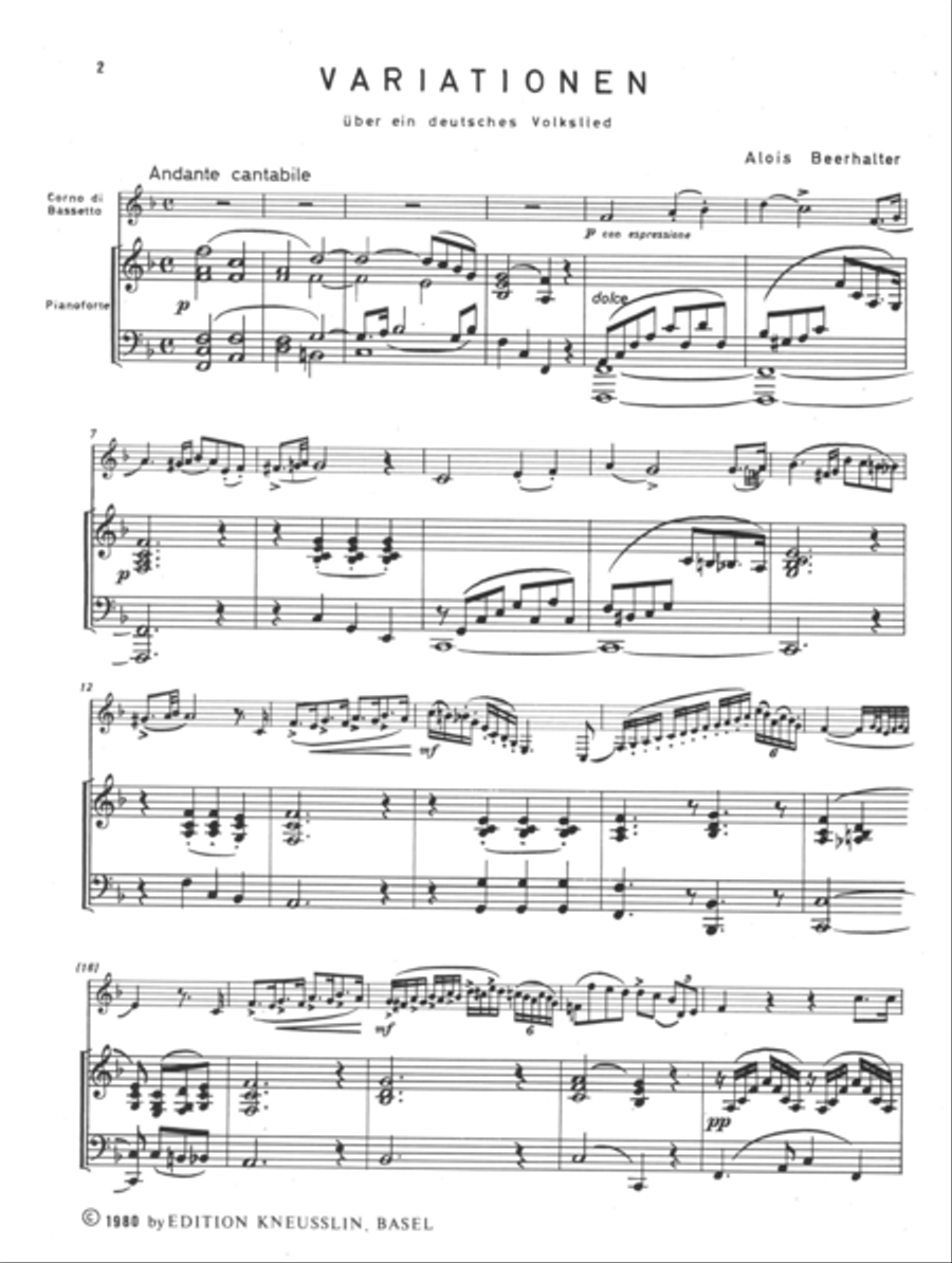 Variations on a German folk song for basset horn Piano scores gallery preview page 2