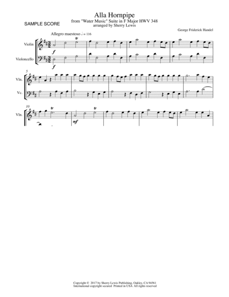 HORNPIPE from Water Music, String Duo, Intermediate Level for violin and cello image number null