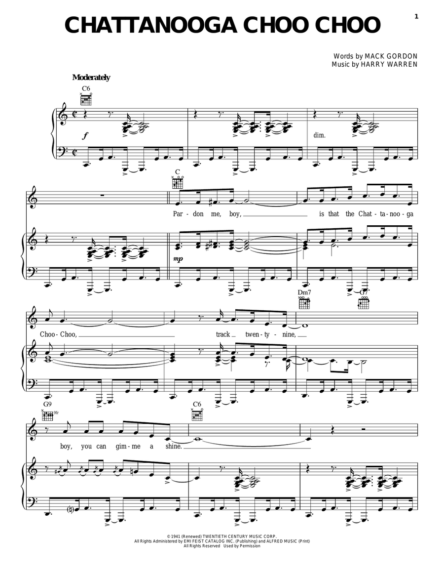 Chattanooga Choo Choo Piano, Vocal, Guitar scores gallery preview page 1