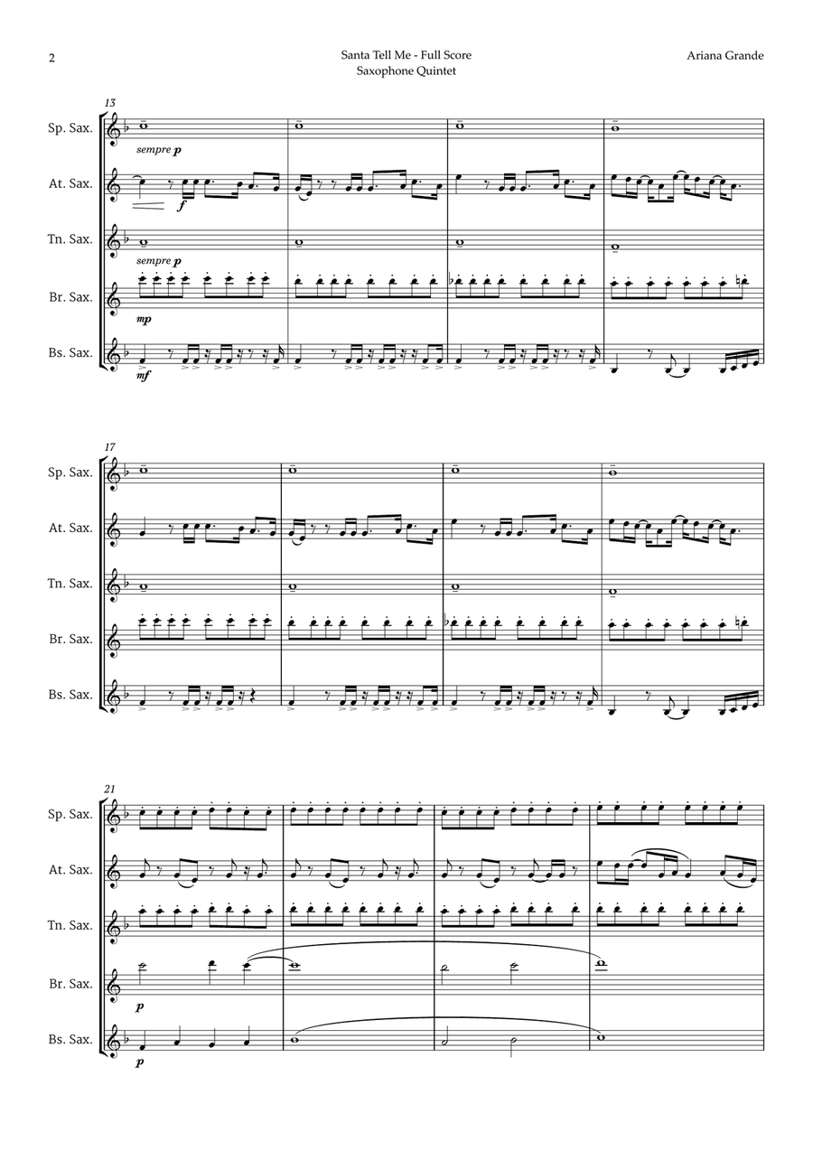 Santa Tell Me Saxophone Quintet scores gallery preview page 2