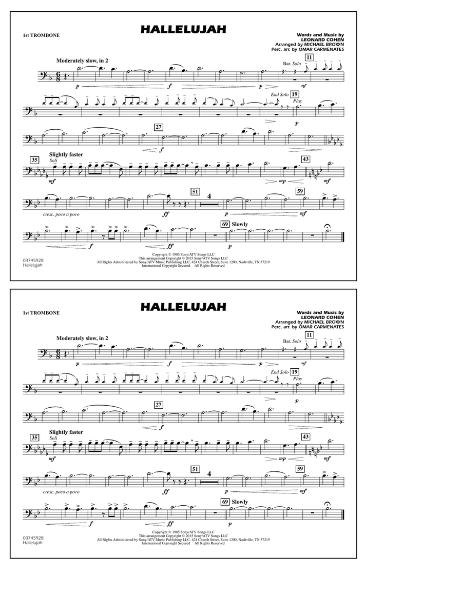 Hallelujah - 1st Trombone Marching Band scores gallery preview page 1