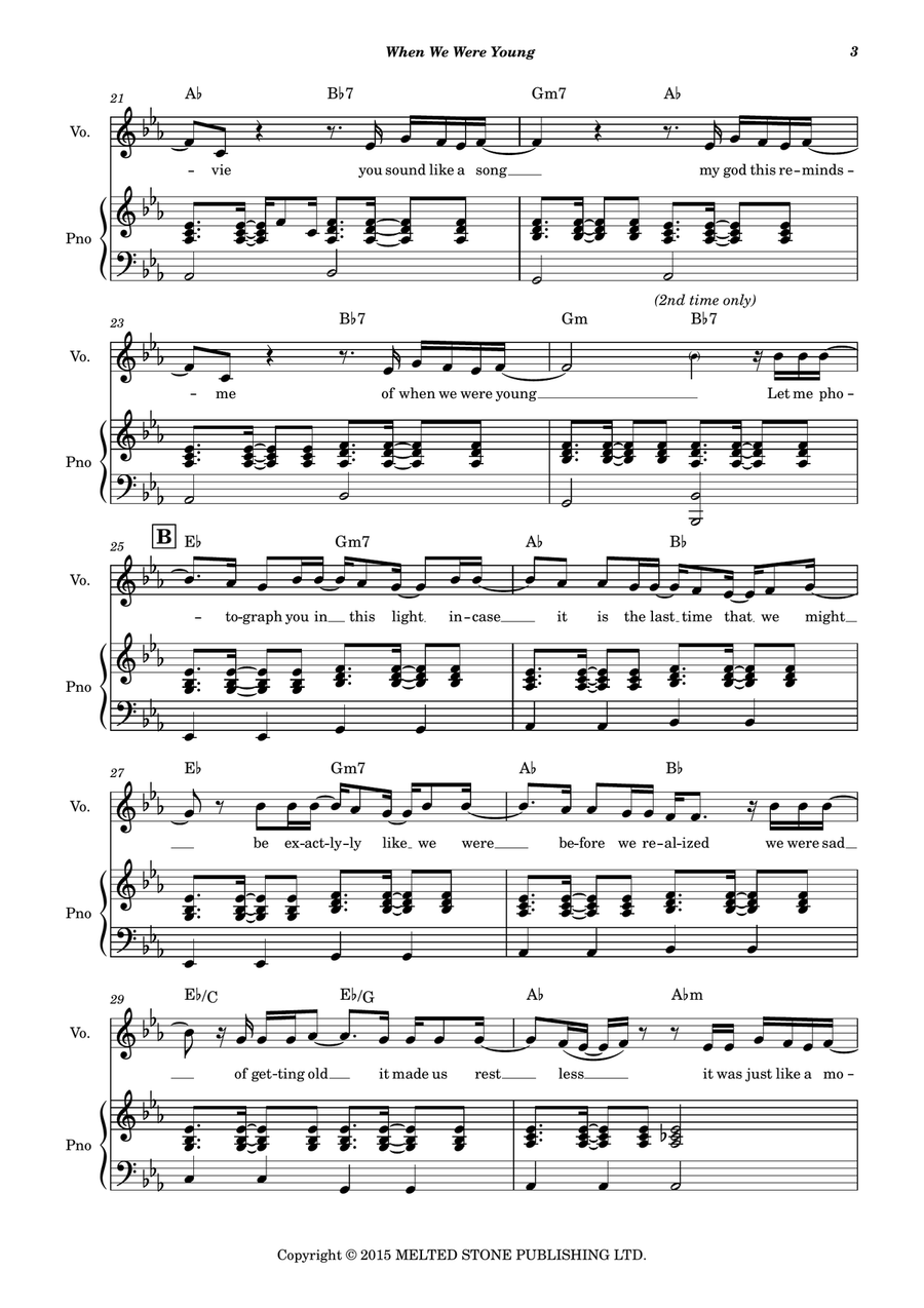 When We Were Young Piano, Vocal scores gallery preview page 4