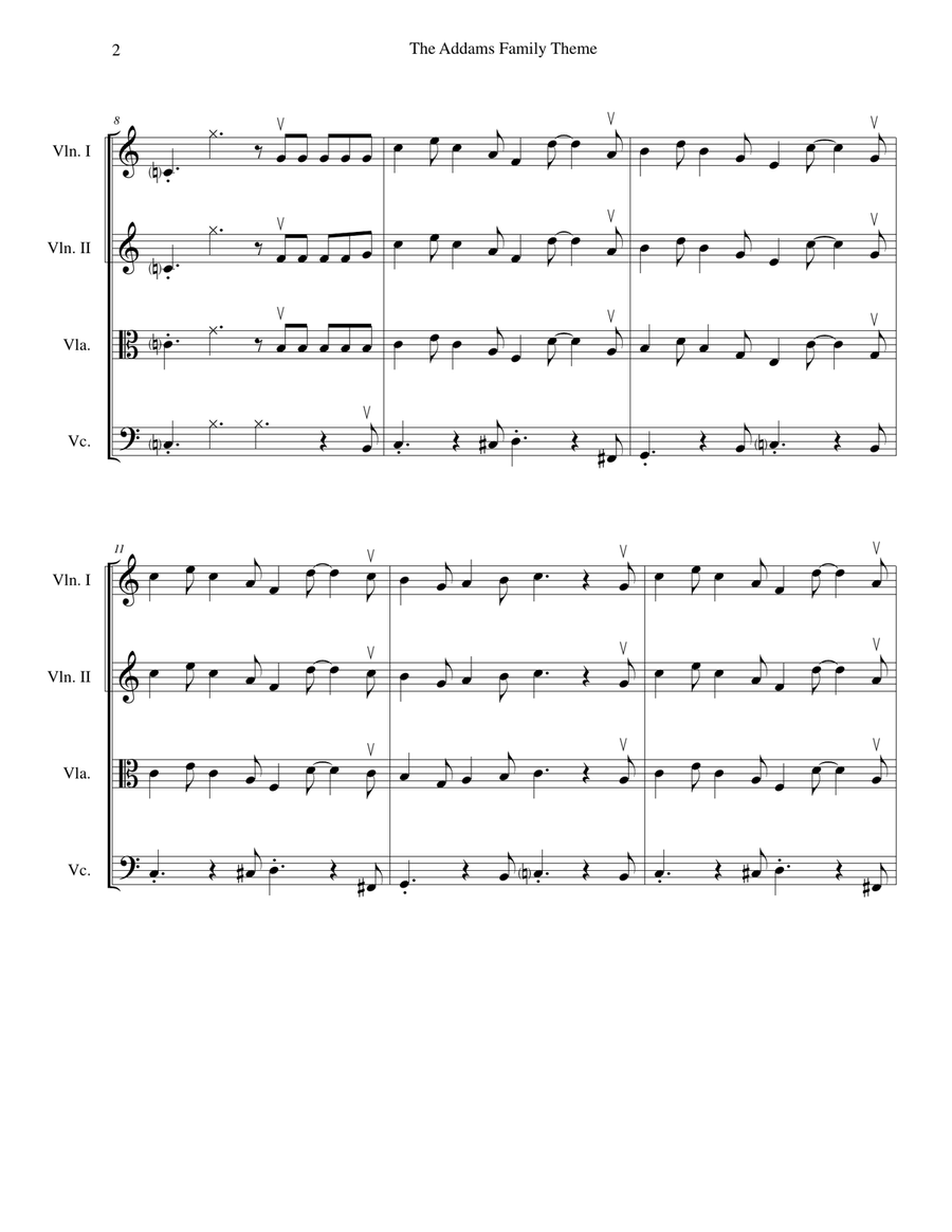 The Addams Family Theme String Quartet scores gallery preview page 2