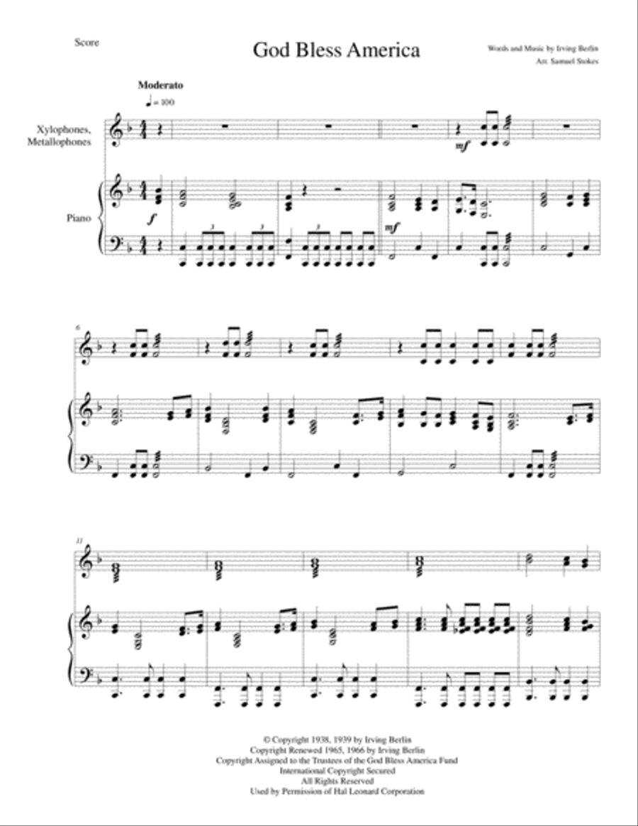God Bless America Easy Piano scores gallery preview page 1