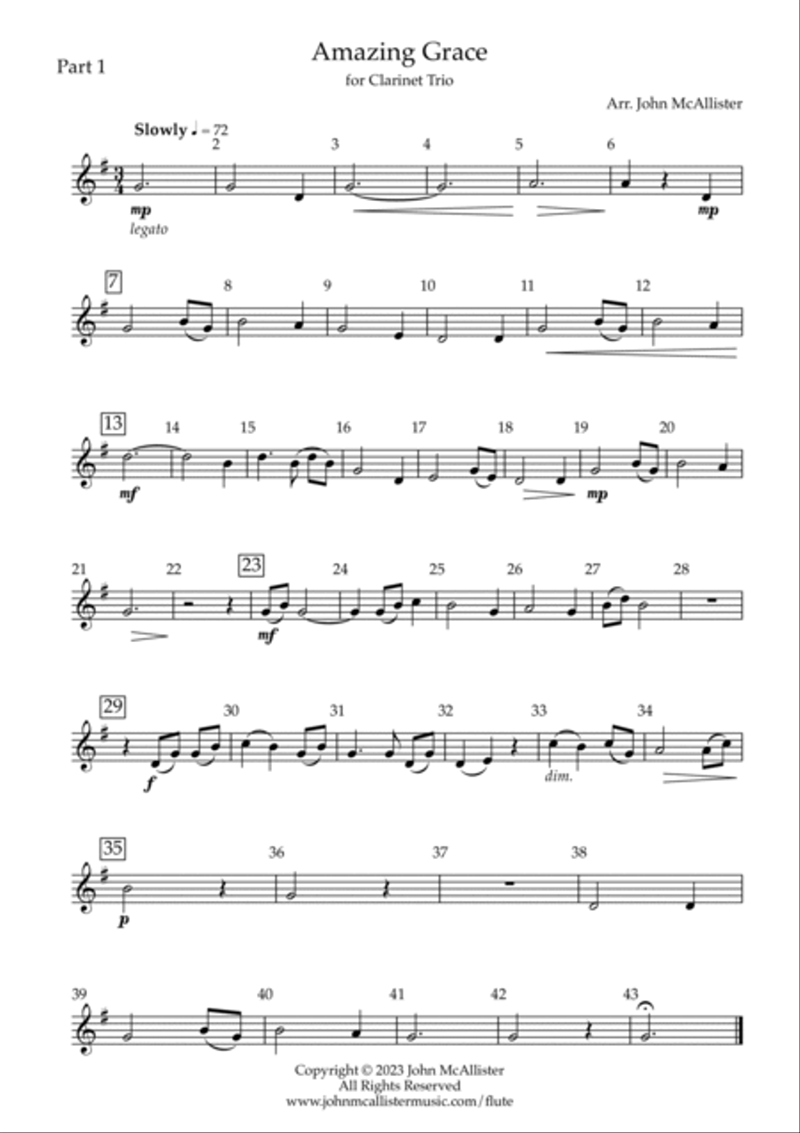 Amazing Grace for Clarinet Trio Clarinet Trio scores gallery preview page 3