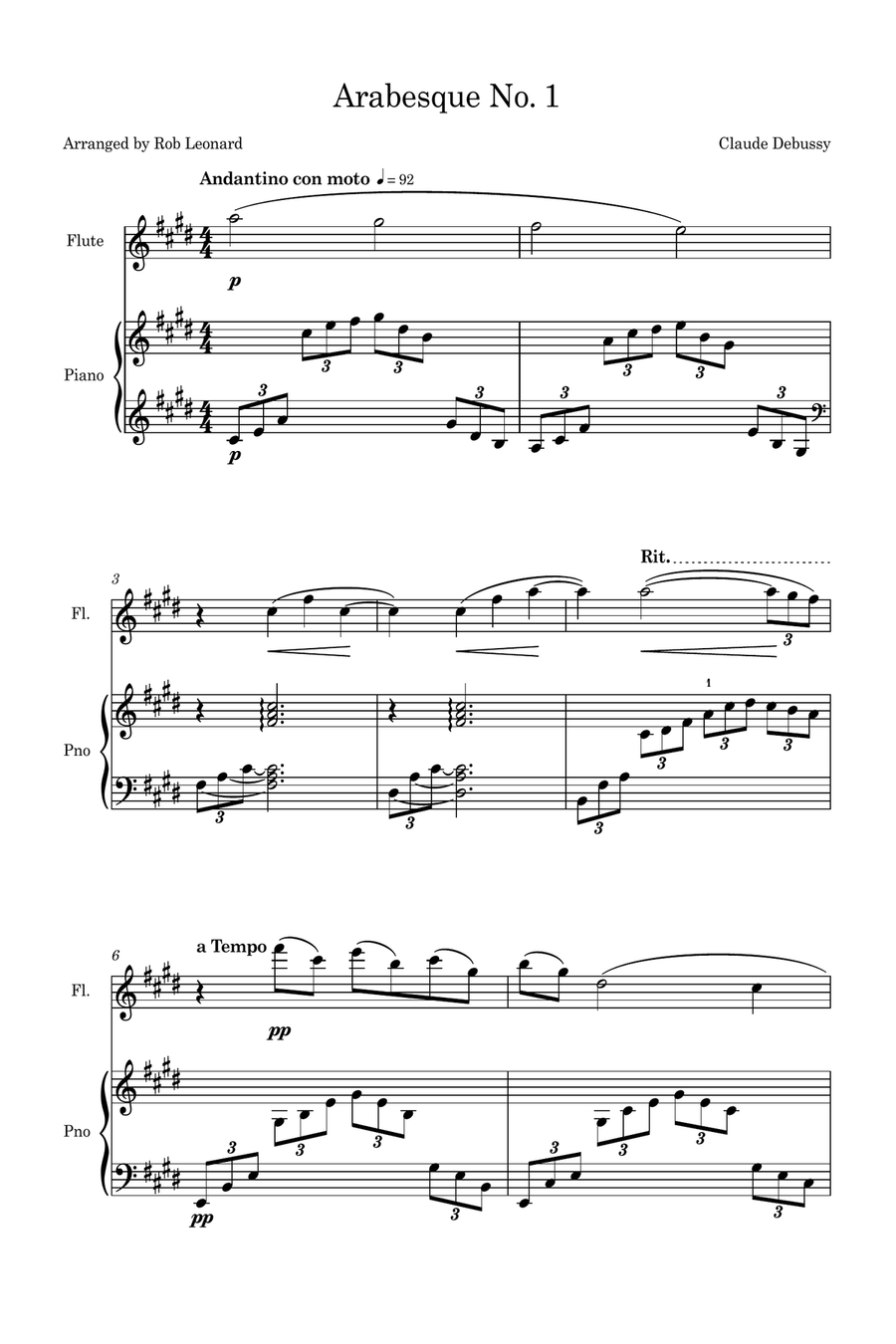 Arabesque No.1 (Simplified for Flute and Piano) Flute scores gallery preview page 1