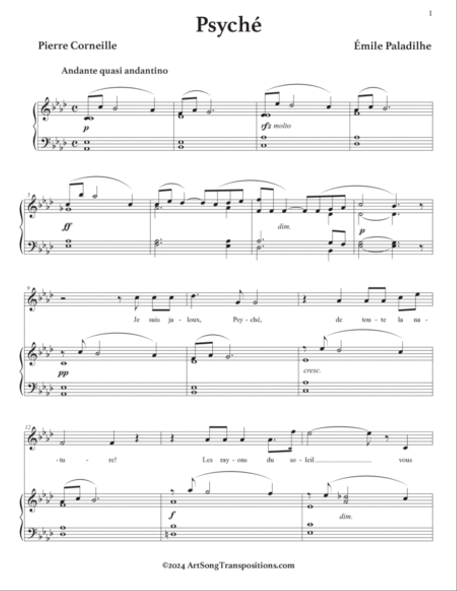 PALADILHE: Psyché (transposed to A major, A-flat major, and G major) Voice scores gallery preview page 6