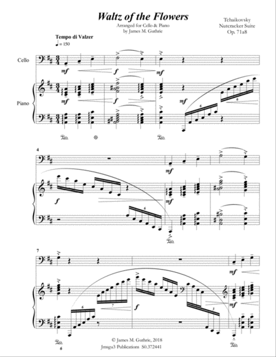 Tchaikovsky: Waltz of the Flowers from Nutcracker Suite for Cello & Piano Piano scores gallery preview page 2