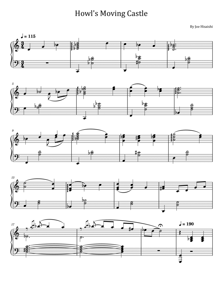 Howl's Moving Castle Piano Solo scores gallery preview page 1