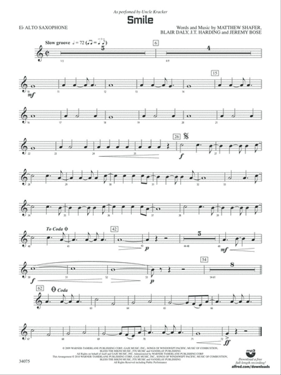 Smile: E-flat Alto Saxophone Concert Band scores gallery preview page 1