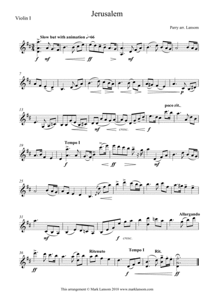 Jerusalem for String Quartet by Mark Lansom String Quartet - Digital Sheet Music