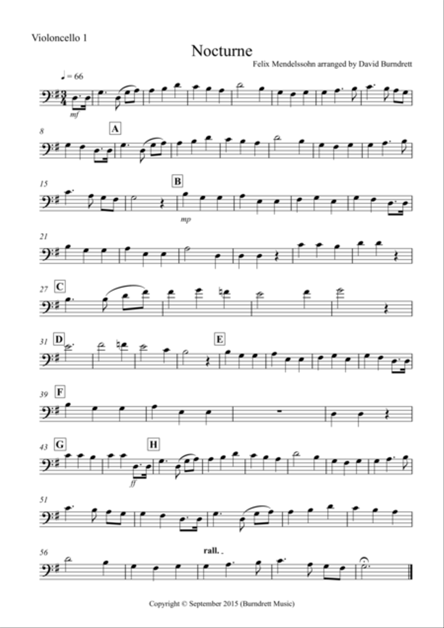 Nocturne from (A Midsummer Night's Dream) for Cello Quartet Cello Solo scores gallery preview page 3