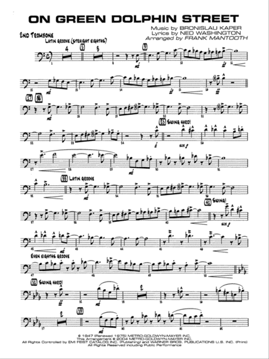 On Green Dolphin Street: 2nd Trombone Jazz Ensemble scores gallery preview page 1