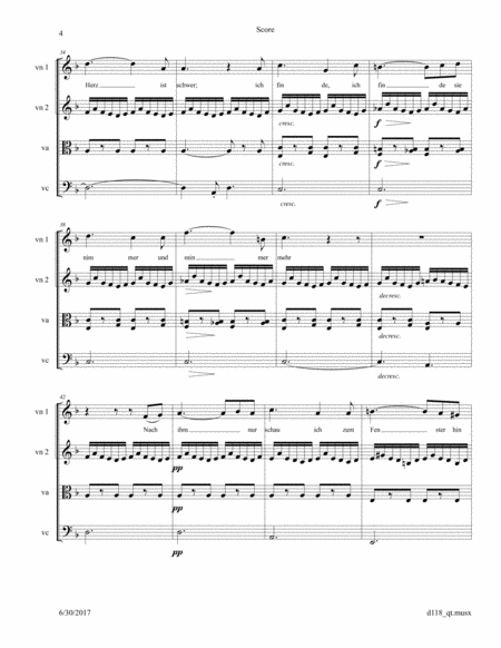Schubert: "Gretchen am Spinnrade" D 118 from Goete's Faust. Arr. for String Quartet. Option: Soprano image number null