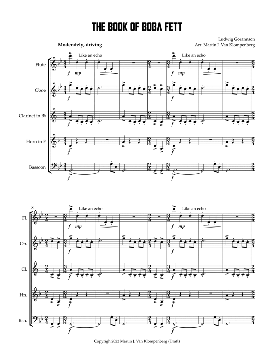 The Book Of Boba Fett Main Title Theme Woodwind Quintet scores gallery preview page 1