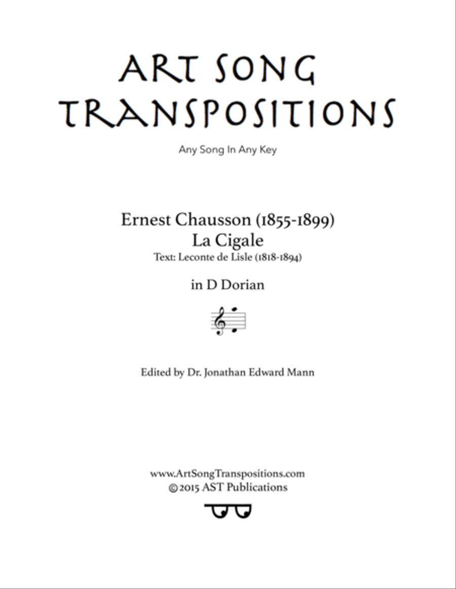 CHAUSSON: La cigale (transposed to D dorian, no sharps or flats) Voice scores gallery preview page 1