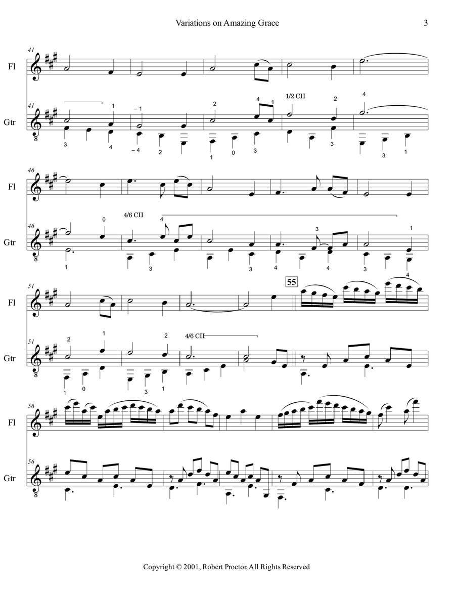 Variations on Amazing Grace for Flute and Guitar Small Ensemble scores gallery preview page 3