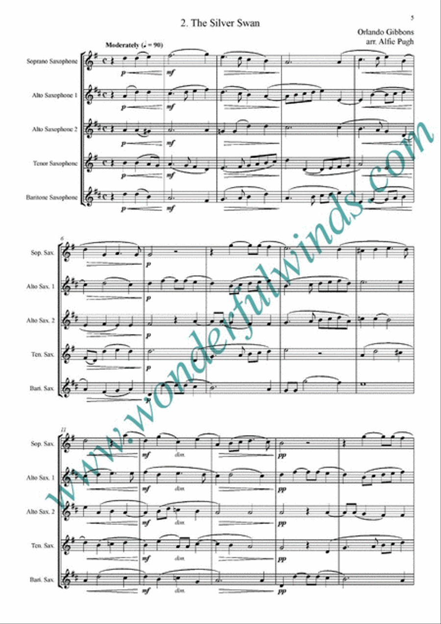 Three English Madrigals Saxophone Ensemble scores gallery preview page 3