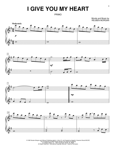 I Give You My Heart by Reuben Morgan Piano Duet - Digital Sheet Music