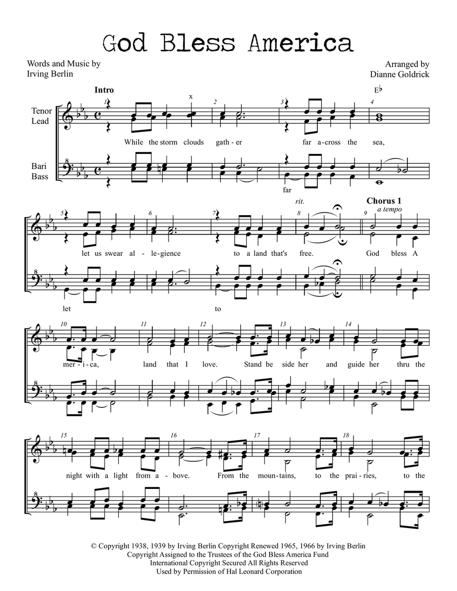 God Bless America God Bless America SSAA scores gallery preview page 1