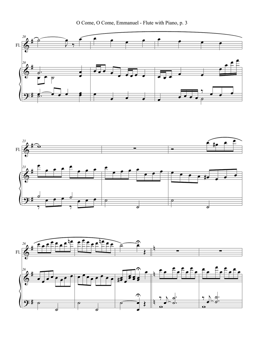 O COME, O COME, EMMANUEL, Flute and Piano (Score & Parts included) Flute Solo scores gallery preview page 4